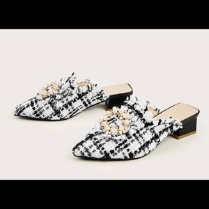 shein Faux pearl Tweed Mule